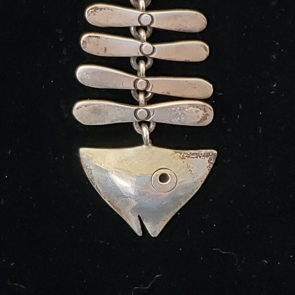 Vintage Mexican Sterling Articulated Fishbone Necklace Moveable Pre 1970's - Picture 4 of 13